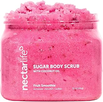 Nectar Life Exfoliating Sugar Scrub, Moisturizing Body Scrub with Coconut Oil & Shea Butter, Pre Shave Exfoliator (16 Ounce, Fruit Smoothie)