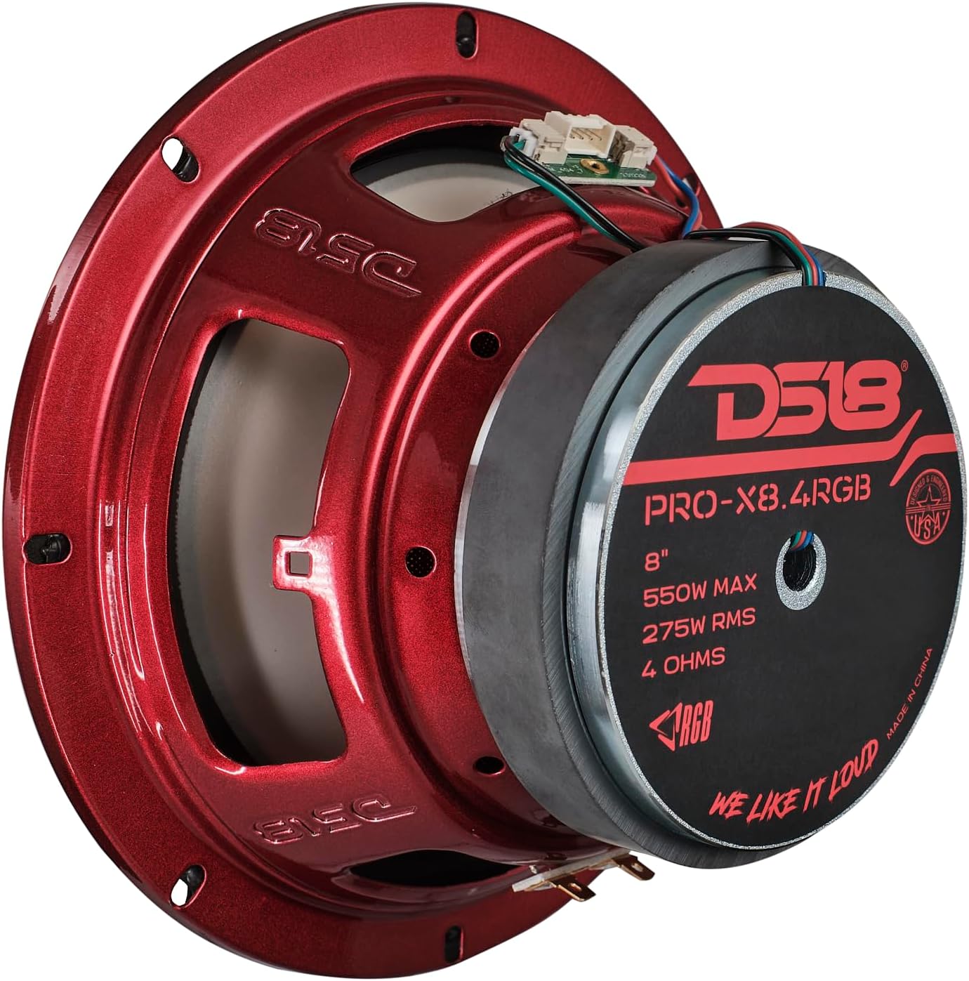 DS18 PRO-X8.4RGB 8" Mid-Range Loudspeaker with Dual RGB LED for Cone & Dust Cap, Translucid PP with RGB LED, 550W Peak, 4 Ohm, Single