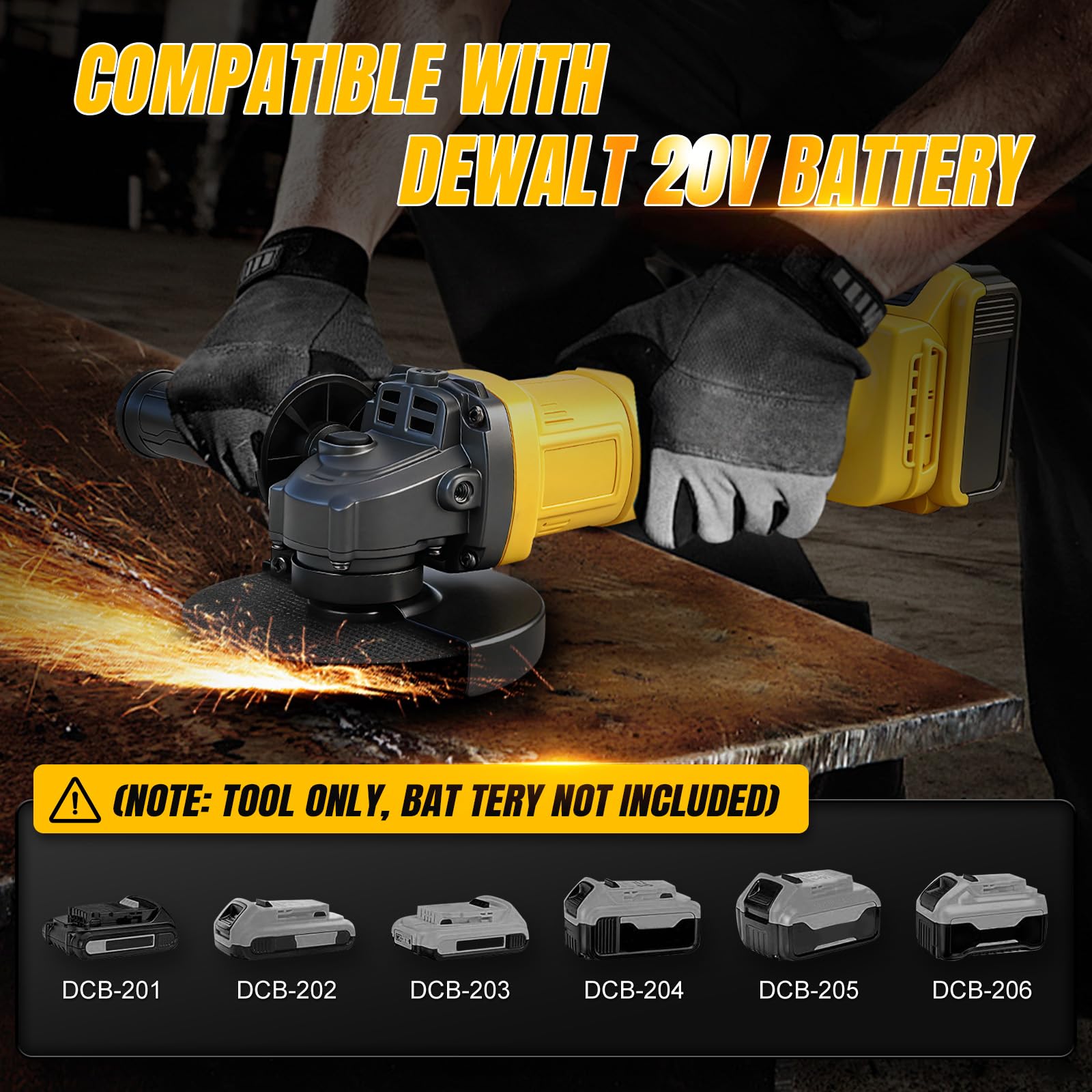 Smerigliatrice Angolare 125 mm Compatibile con Dewalt 20V a Batteria, Smerigliatrice Angolare Motore Senza Spazzole e sega circolare 9000 giri/min, con impugnatura aggiuntiva, Dischi (senza batteria)