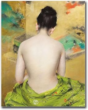 Canvas Painting Poster and Print Pictures Naked Japanese Woman Posing Sensually with Kimono 1888 Famous Female Figure Study Vintage Art Print Living Room and Bedroom Home Decoration 20x30inch Without Frame