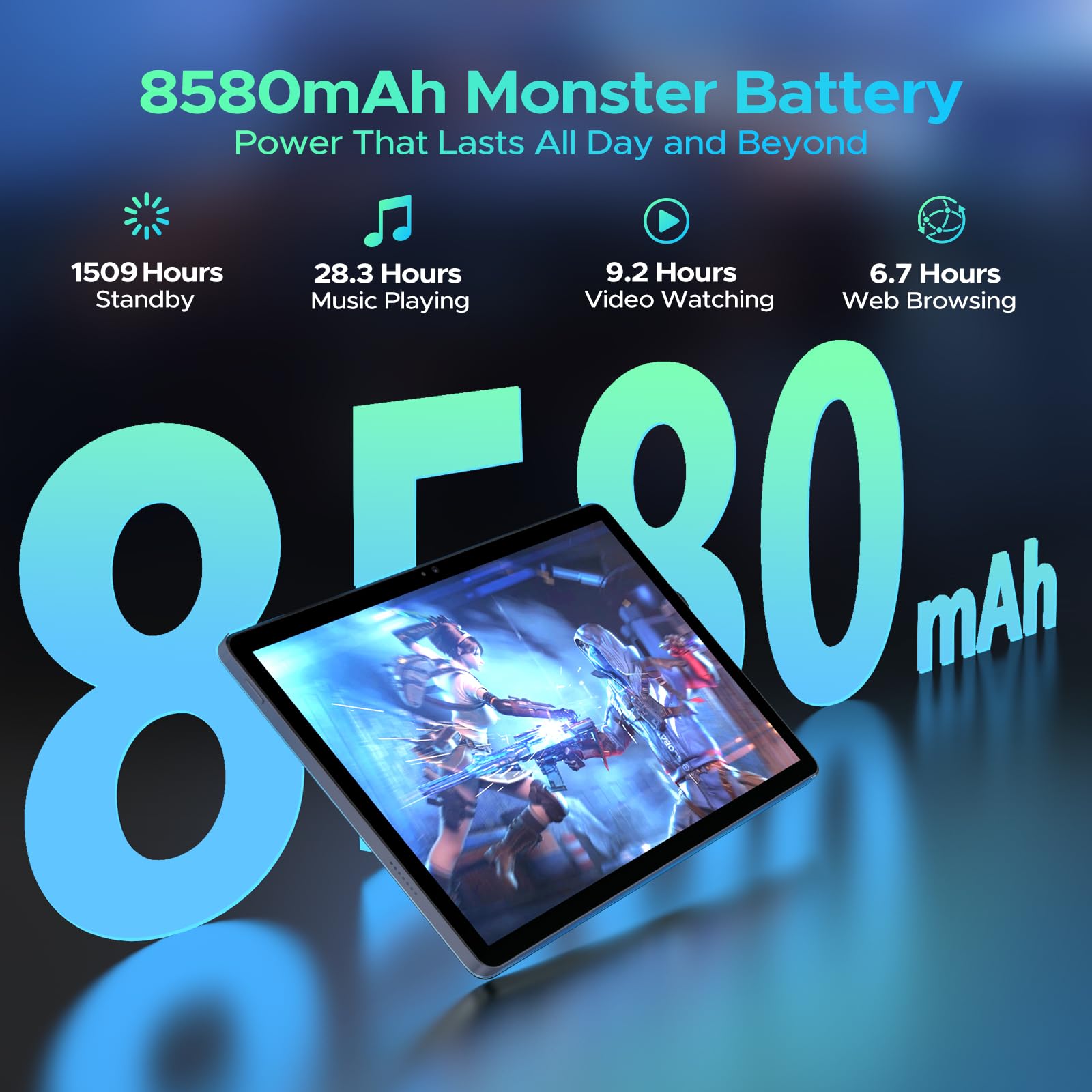 U11 Android 16 Tablet 11 Pollici, 16GB+128GB/2TB TF Tablet con Tastiera, 90Hz, 8580mAh, 7.9mm Thin, Unisoc T7200 Octa Core/13MP/Widevine L1/Face ID, Tablets con Penna & Mouse & Case - Grigio - 5