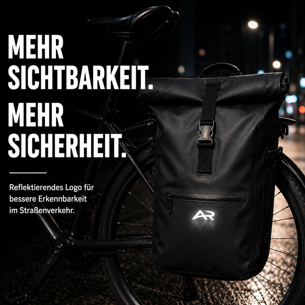 Fahrradtasche Gepäckträger 3in1: Gepäckträgertasche als Rucksack & Umhängetasche | 23L Wasserdicht | Laptopfach | Reflektierend