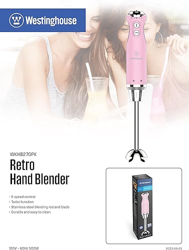 Miniatura 9 de Westinghouse Batidora de mano  Licuadora de inmersión de 5 velocidades con función turbo, hoja y varilla de acero inoxidable, 500 W de potencia,