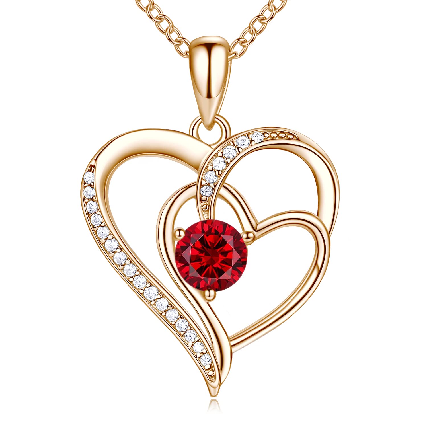 OR OLD RUBIN Heart Necklace for Women, 18K Gold Over 925 Sterling Silver Necklace for Women with a Gemstone Birthstone, Sterling Silver, Cubic