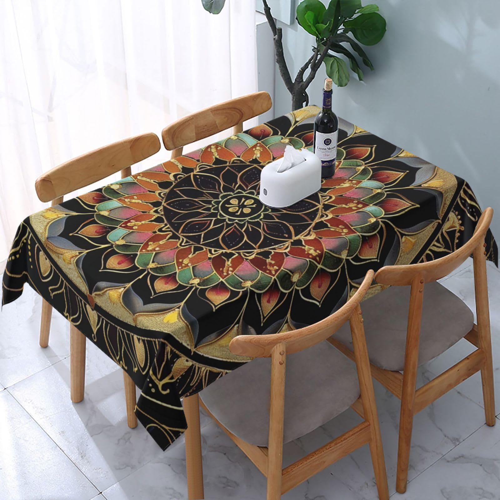 WPKJU Mandala Printed Tablecloth Water Resistant Table Cover Washable Rectangle Table Cloth for Tables 54x72 in