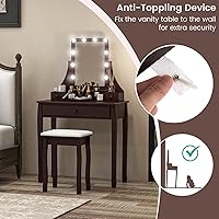 Vista 21 de CHARMAID Mesa de tocador para niñas con espejo iluminado y taburete, 10 luces LED regulables, 3 modos de iluminación de color, 4 cajones, mango