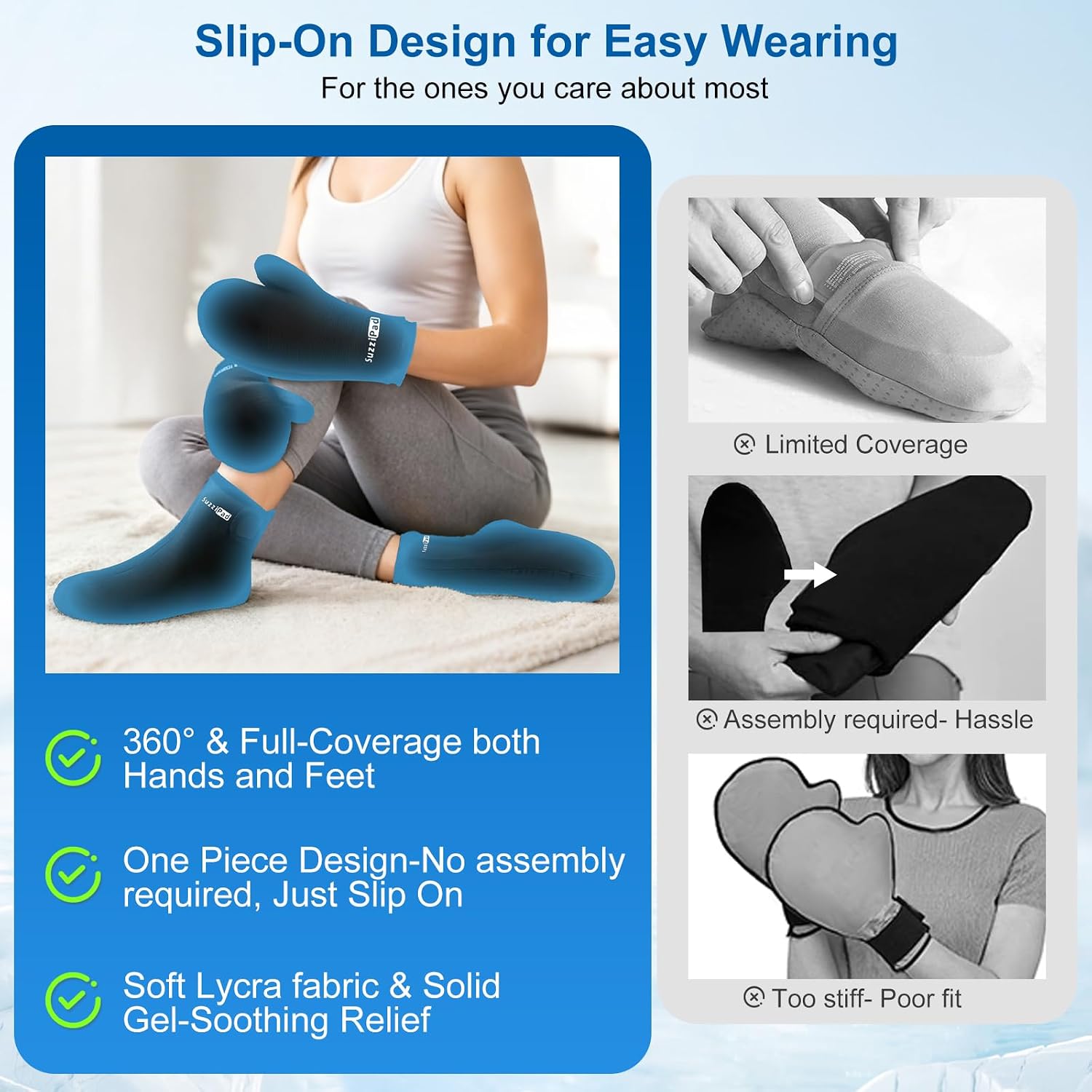 SuzziPad Cold Therapy Socks & Gloves for Tired, Achy Hands and Feet, Swelling, Numbness & Burning Relief, Reusable Hand & Foot Ice Wrap Compression for Plantar Fasciitis, Arthritis, Chemo Relief, L
