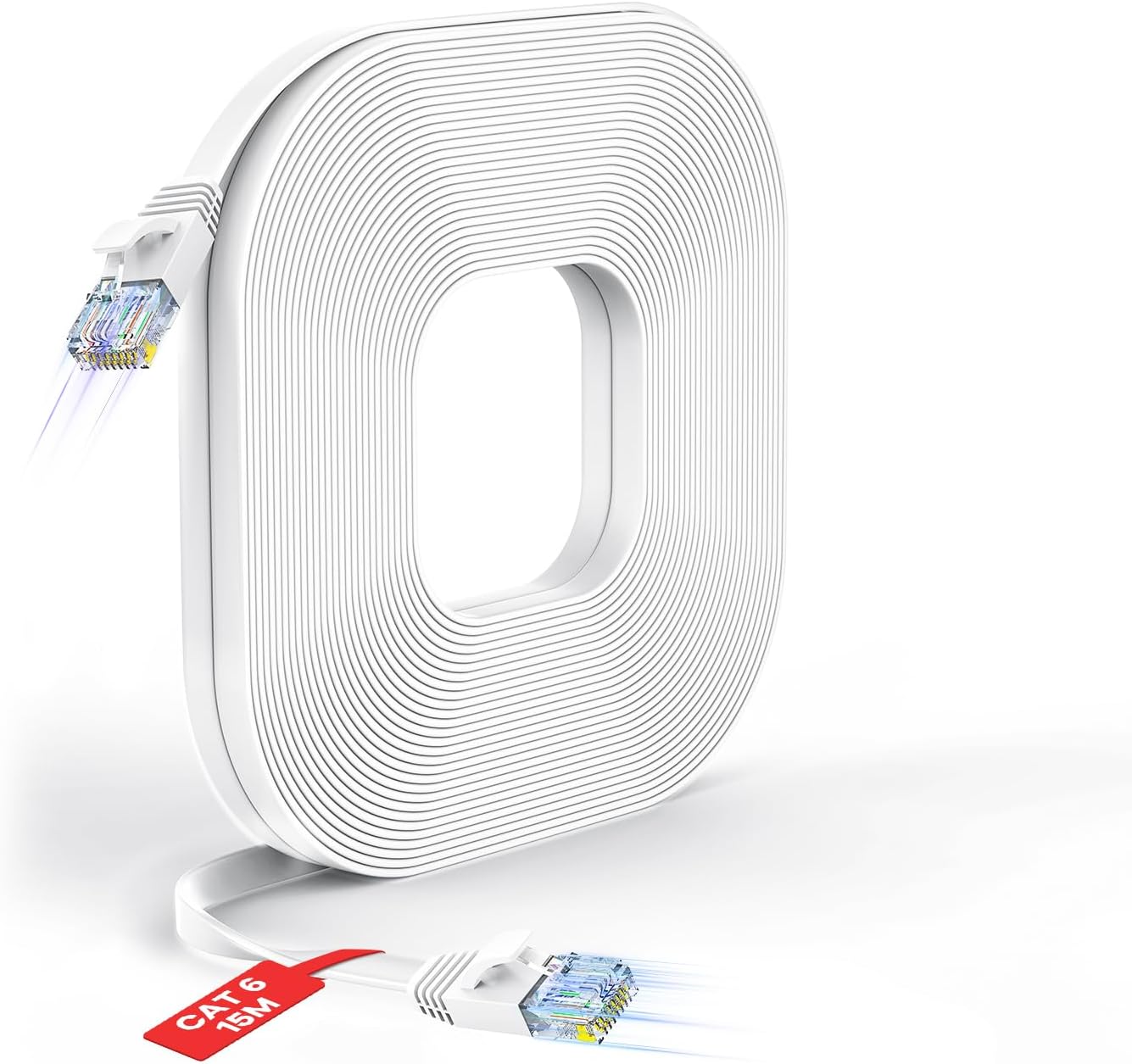 GLCON 15m Ethernet Cable, Cat 6 High Speed Gigabit Lan Cable, 250Mhz Flat Internet Cable RJ45 Network Cable for PS4 PS5 PC Switch Modem Smart TV