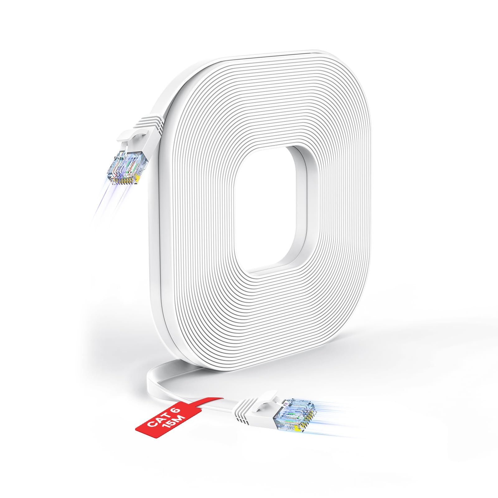 GLCON 15m Ethernet Cable, Cat 6 High Speed Gigabit Lan Cable, 250Mhz Flat Internet Cable RJ45 Network Cable for PS4 PS5 PC Switch Modem Smart TV