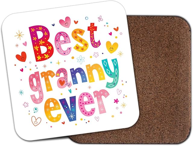 1 x Best Granny Ever Coaster - Love Hearts Grandma Nan Grandchild Lovely #19192