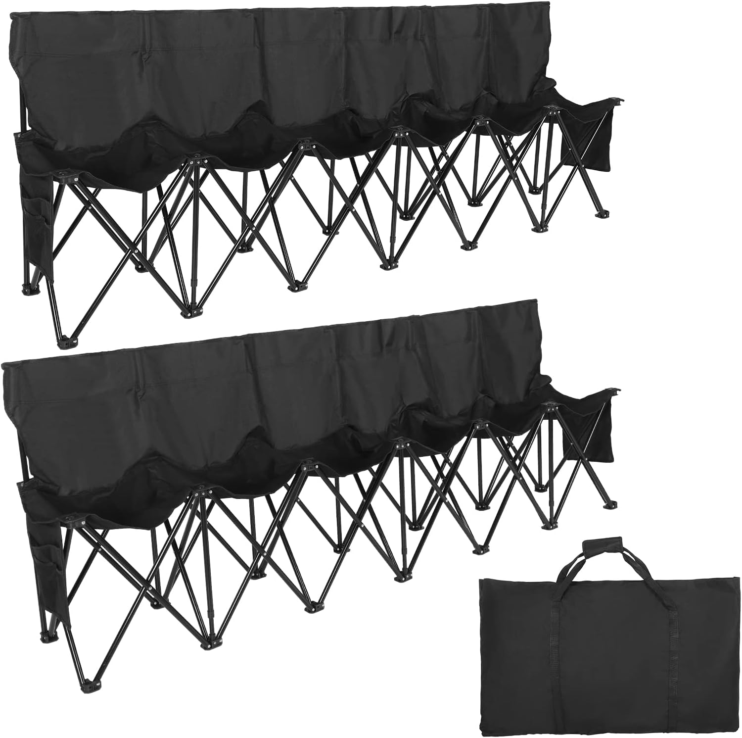 Weysat 2 Pack 6 Seats Foldable Soccer Bench Chair Portable Team Sports Sideline Bench with Back and Carry Bag for Football Camp Travel Events Outdoor Seating