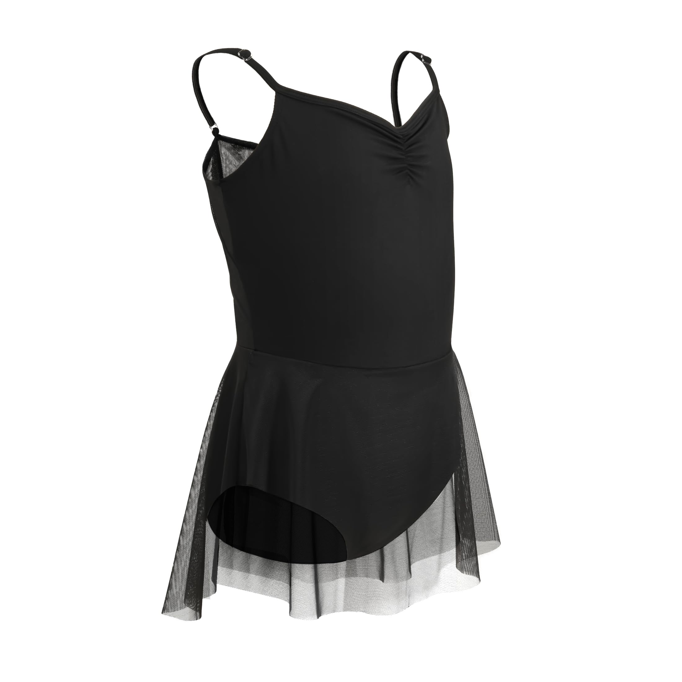 HIPPOSEUS Girls' Ballet Leotards with Skirt - Adjustable Straps, Hollow Back Design - Camisole Dance Dress for Toddlers & Kids,JLQ06-Black, 11-12Years