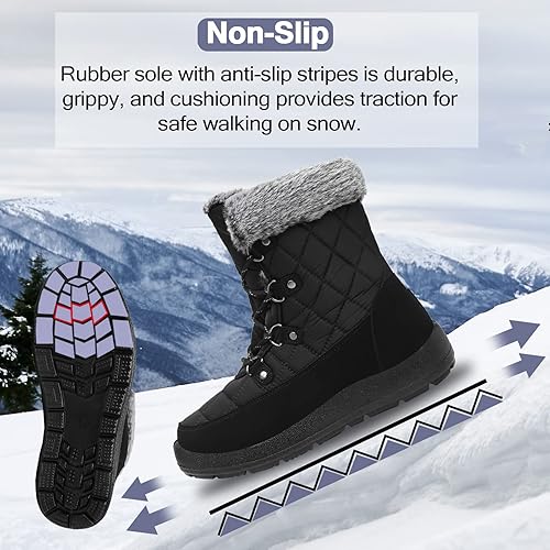 Miniatura 3 de ZEENXIUYA Botas de nieve para mujer, a la moda, cálidas, de invierno, con cordones, gruesas, cálidas, forro polar sintético, para exteriores, botas