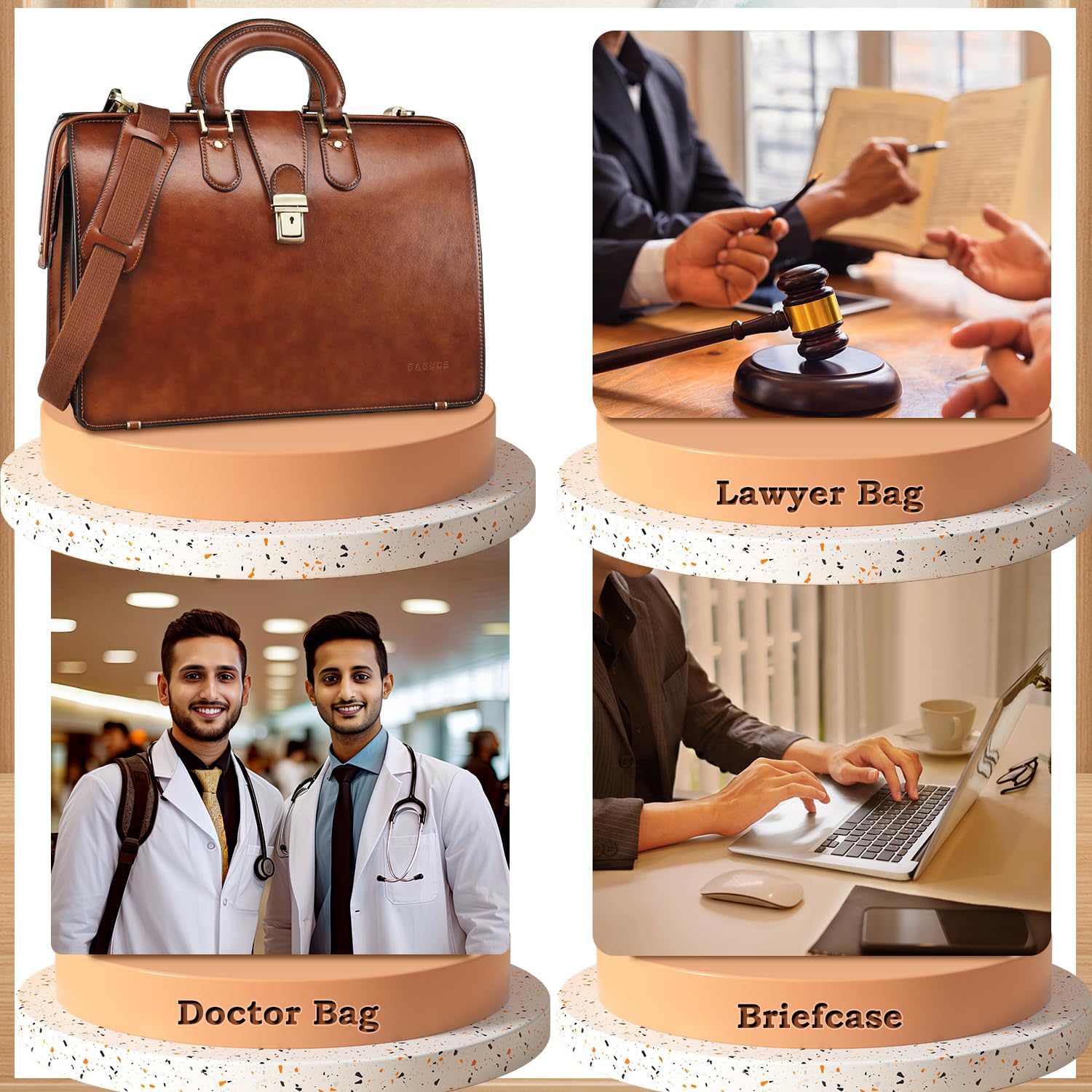 Banuce Maletín de cuero vintage para hombre con cerradura de 15.6 pulgadas, maletín de abogado, bolsa de médico, funda rígida, Marrón, Talla única
