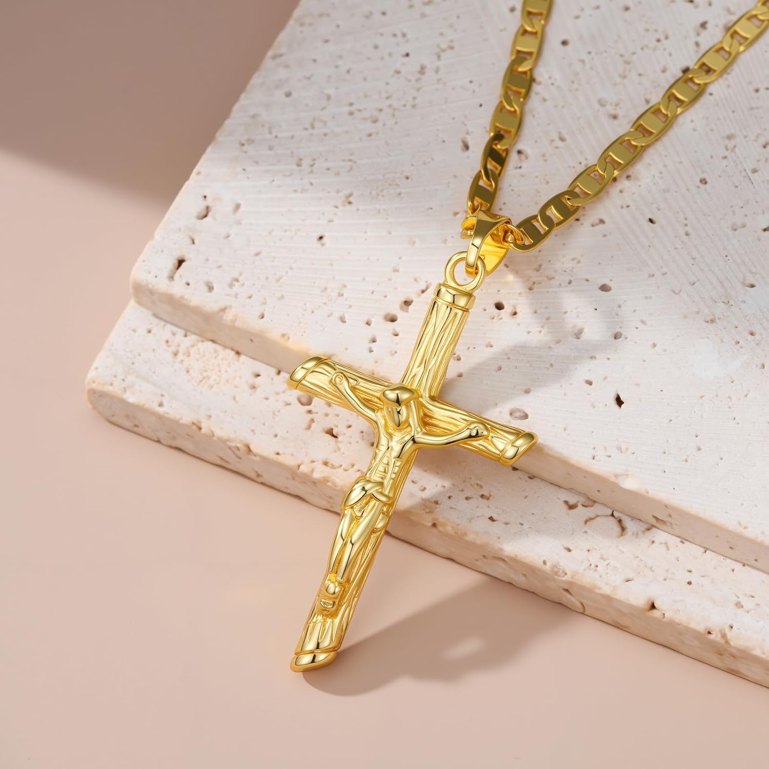 14K Gold Cross Necklace for Women Men 14K Gold Crucifix Pendant Chain Jesus Cross Necklace Religious Jewelry Christian Gift - Image 4