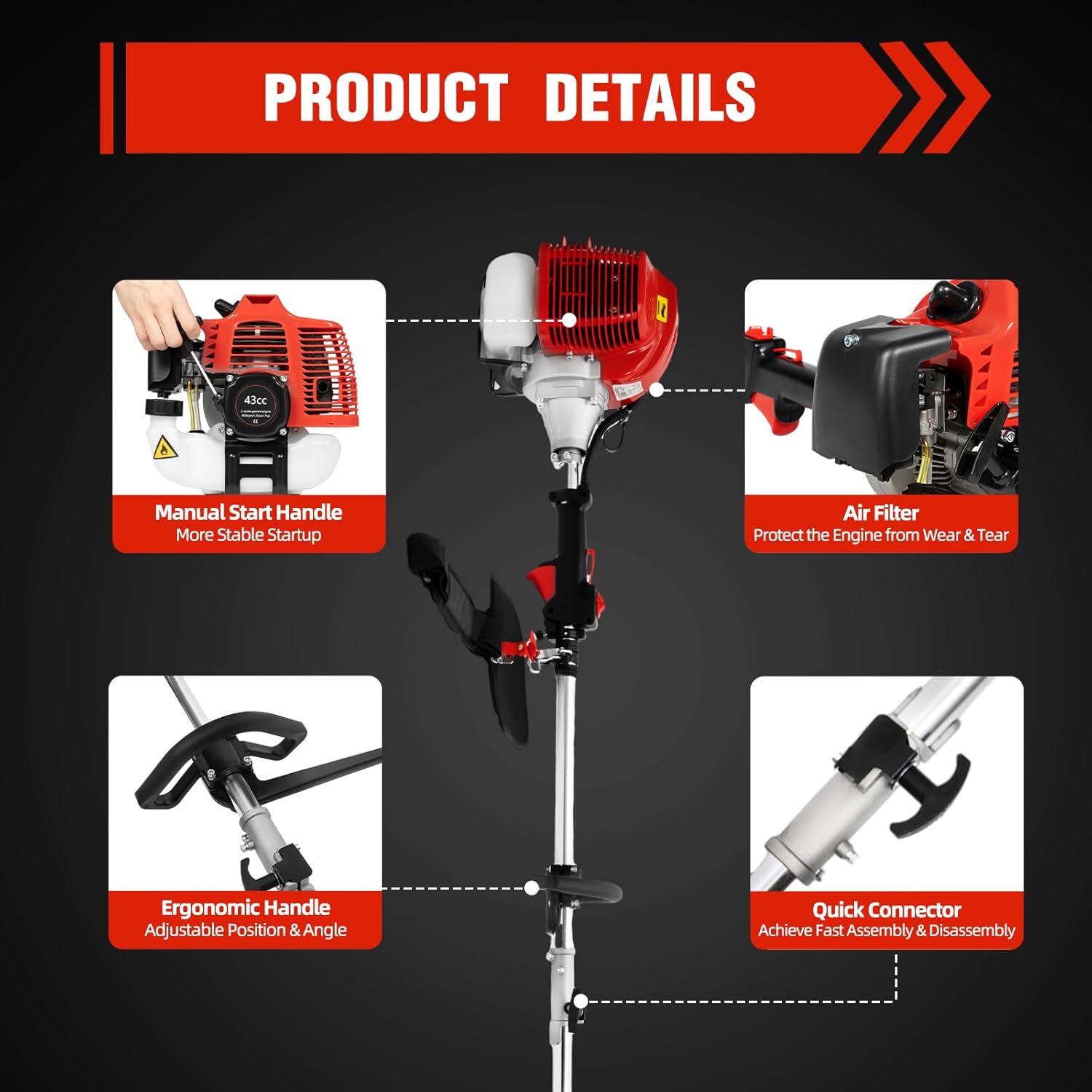 Tree Trimmer Gas Powered, 2 Stroke 43CC Gas Powered Tree Pole Saw, 7.9-11.5ft Cordless Extended Chain Saw for Tree Limbs Gas Powered 1.25KW, Pole Chainsaw for Tree Hedge Trimming Bush Pruning