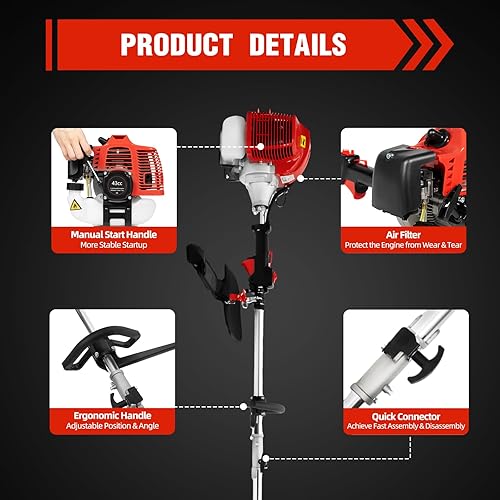 Miniatura 5 de Sierra de poste a gas de 42.7 CC de 2 ciclos, potente recortadora de árboles, alcance de 16 pies, sierra de poda inalámbrica de extensión larga,