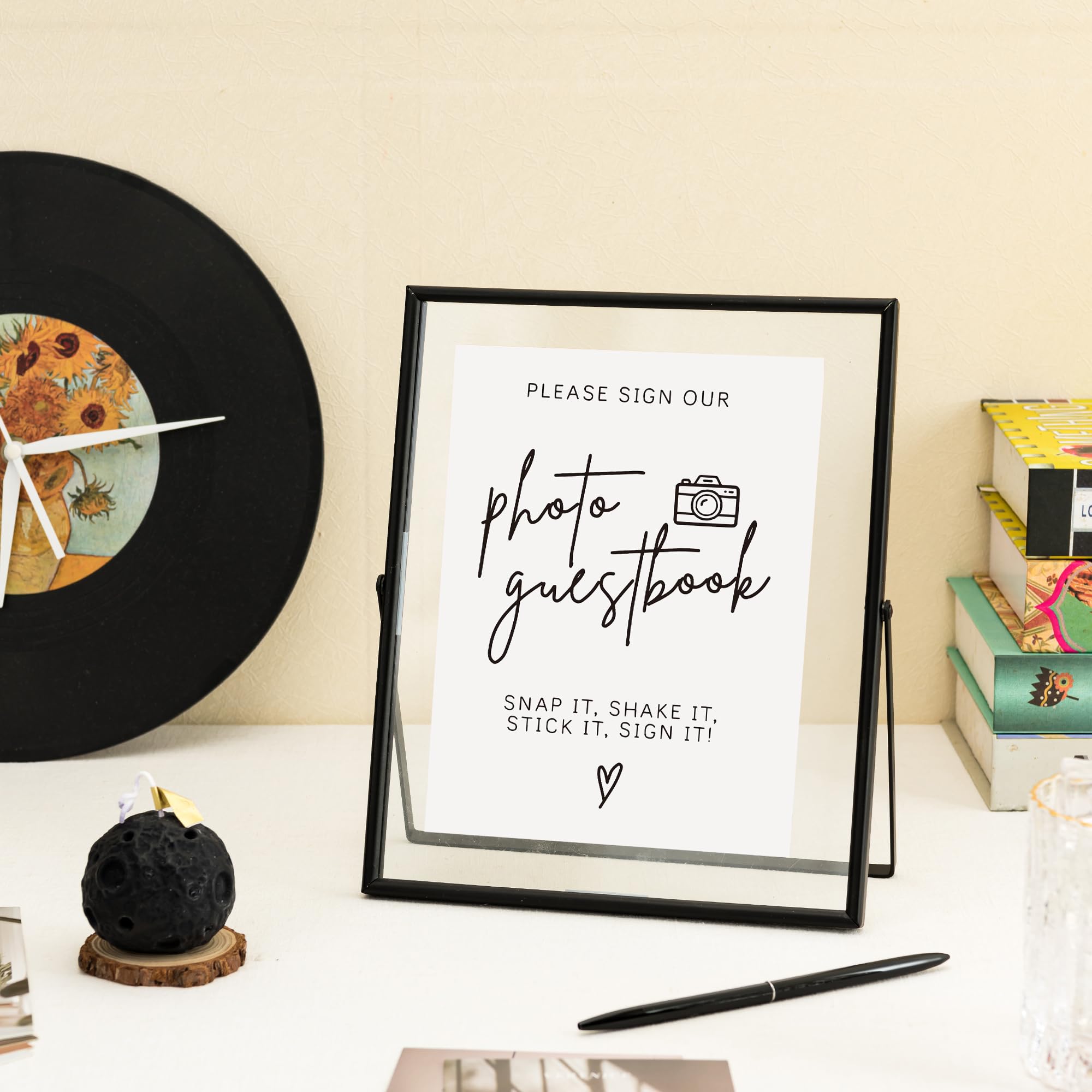 Calculs Please Sign Our Guest Book Sign For Wedding Photo Guest Book Sign Metal Black Floating Picture Frame Wedding Signs Place Card/Menu Holder 10”x8” Please Sign