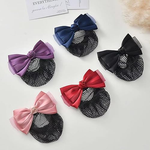 Miniatura 4 de 2 pasadores de red para el pelo con pinzas para el cabello con moño de malla fina para mujeres y damas (rosa + negro)