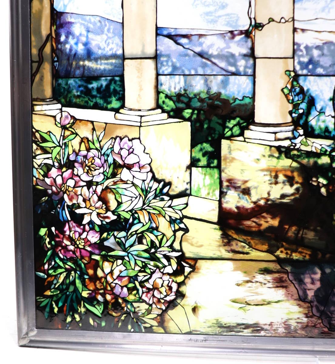 孔雀と牡丹の華の風景 ルイス・C・ティファニー ヴィンテージ ステンド