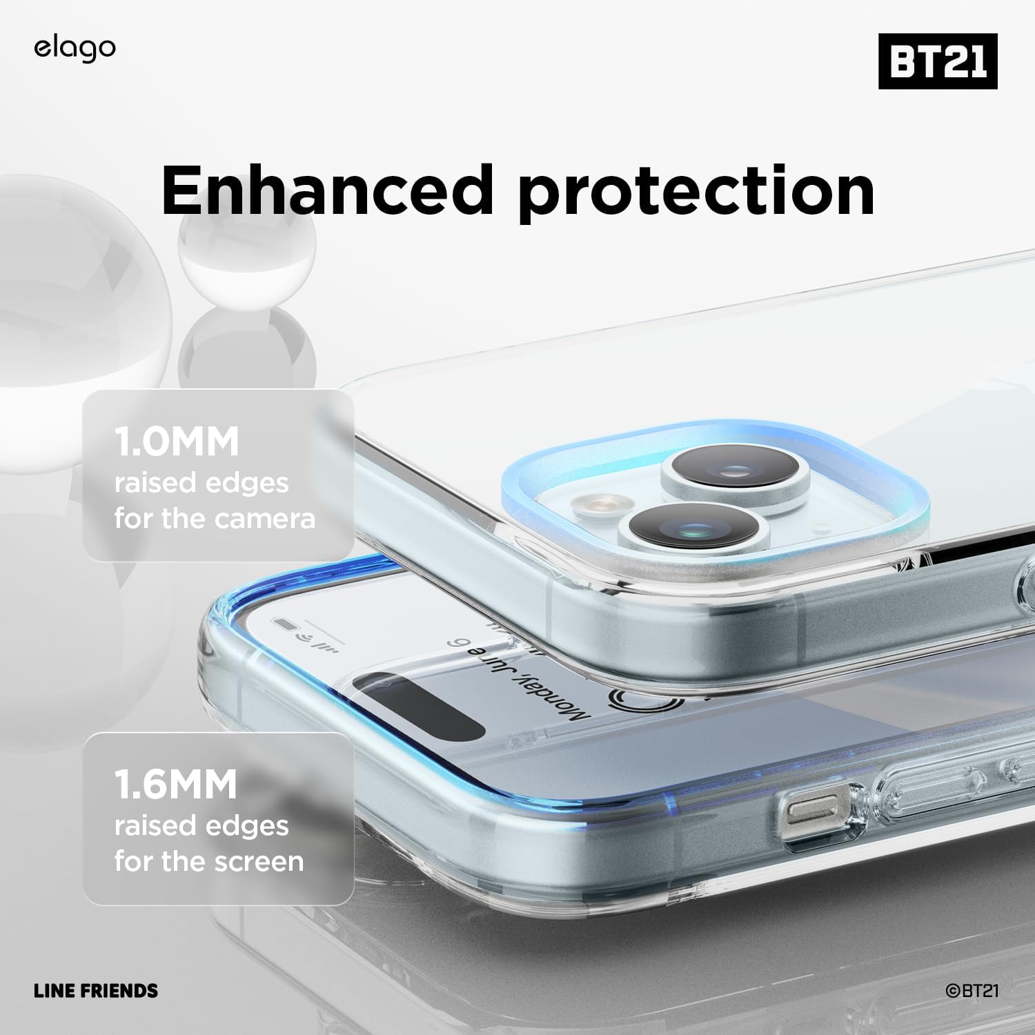 elago l BT21 On The Cloud Hybrid Case Compatible with iPhone 15 6.1inch, Durable Full Body Protection, Raised Lip (Screen & Camera Protection) [Official Merchandise]