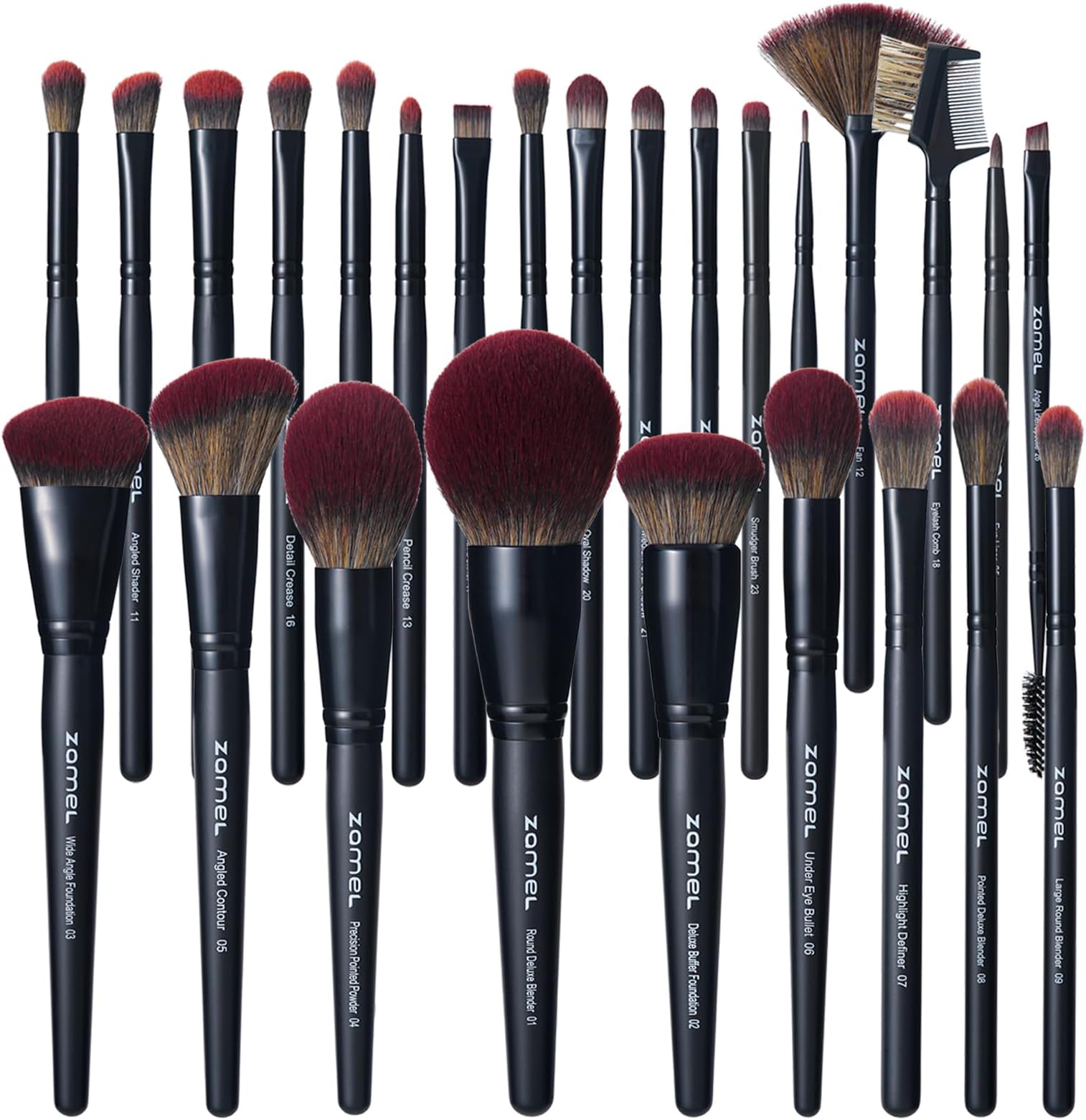 ZAMEL26Pcs Black labeled Makeup Brushes Set Professional,Full Face ULTRA SOFT Hair Makeup Brush Set Contains large powder Foundation Ultimate Blending Make up Brush set Blush Concealers Eyeshadow