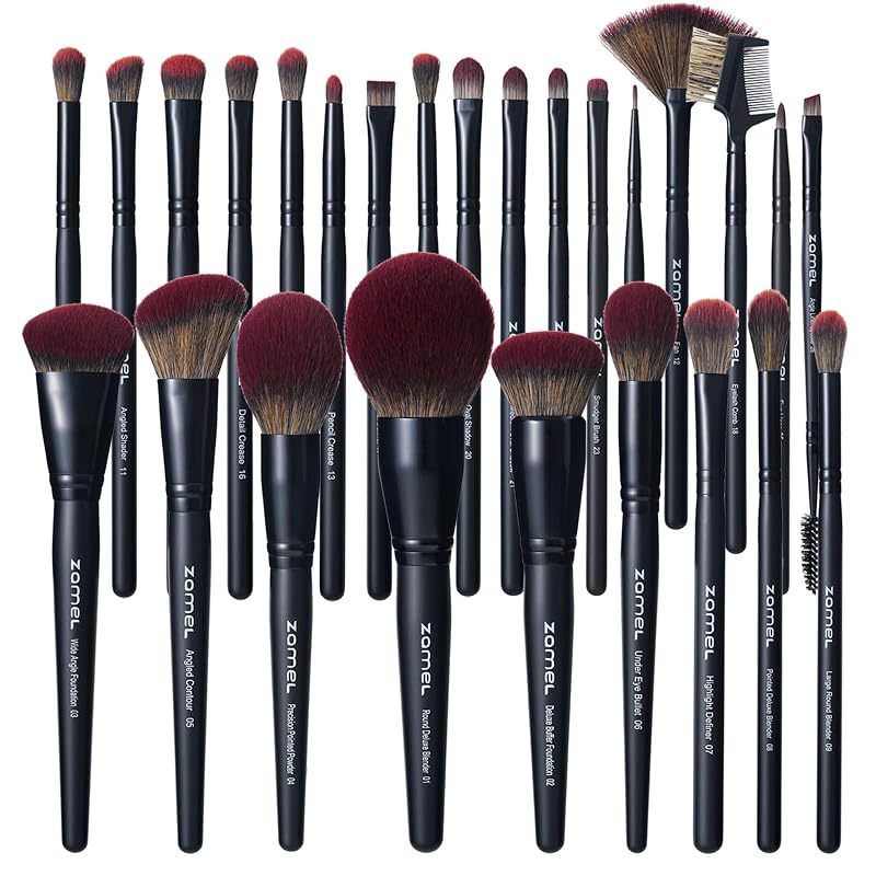 Kit com 26 Pincéis de Maquiagem ZAMEL Pretos com Identificação