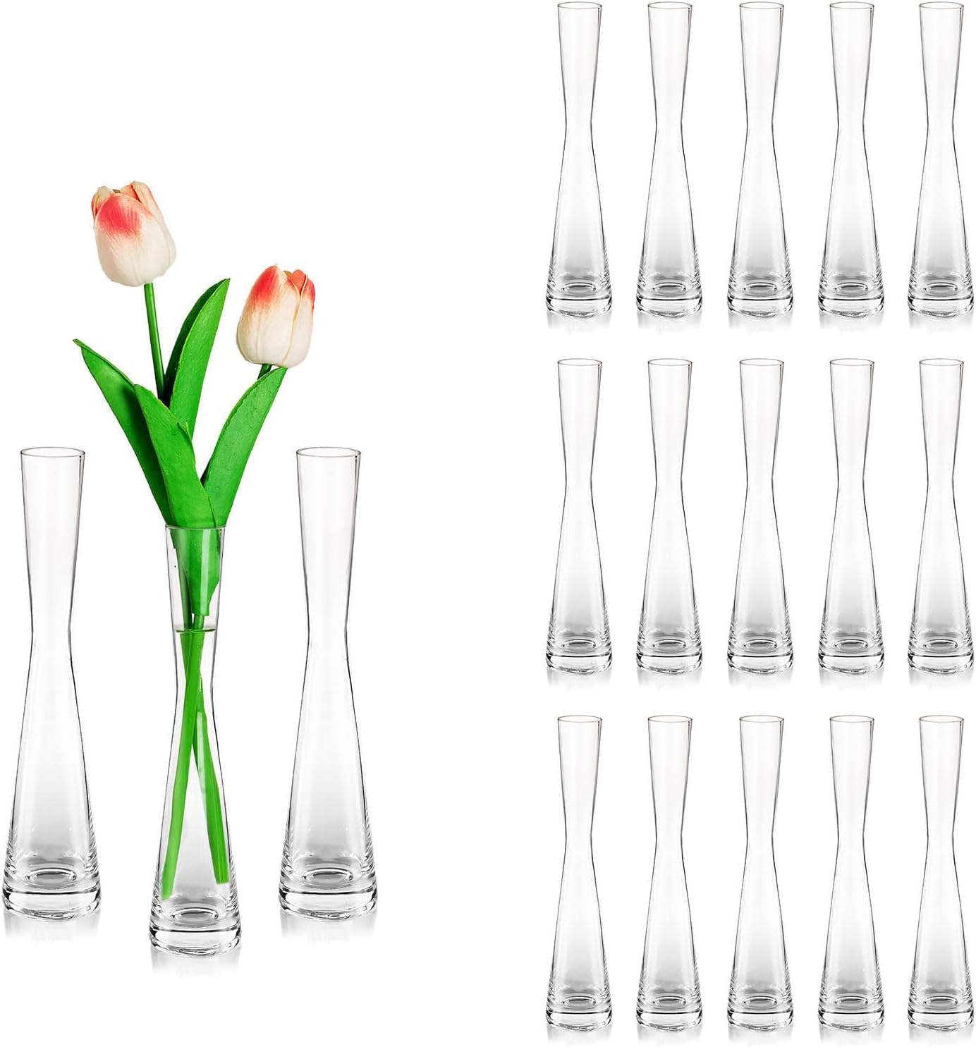 Glasseam Glass Bud Vases for Centerpieces: 18pcs Clear Skinny Small Vase for Flowers - 7.8" Tall Single Rose Table Decorations for Wedding Party Bridal Showers Kitchen Home