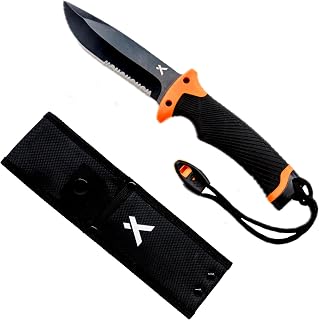 Bear Grylls Ultimate Knife - Fixed Blade Knife, Full Tang Knife with Serrated Edge, Fire Striking Edge, and Emergency Whistle, Includes Sheath - 4.75” Blade, Stainless Steel Blade, Black - Bear Grylls