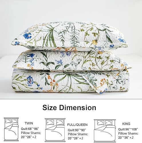 Miniatura 7 de Ycosy Juegos de Edredón Florales Tamaño King Reversibles Colchas de Campo Cubrecamas Edredones Ligeros de Flores Hojas Verdes Cubrecamas para Todas