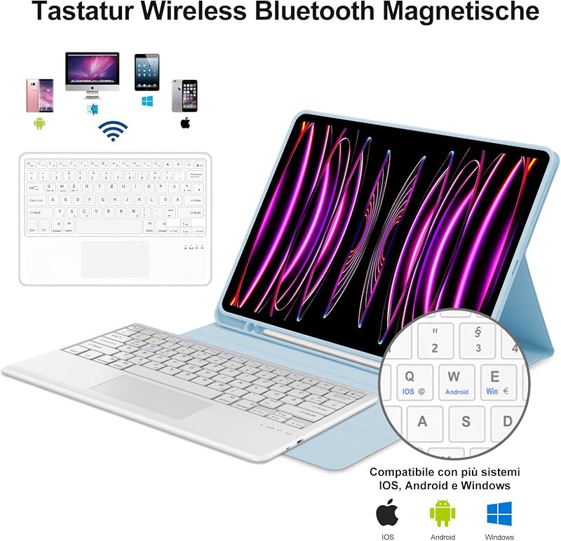 IVEOPPE iPad Pro 12.9 Billentyűzet Touchpad-dal, Mágneses QWERTZ Bluetooth Billentyűzet Tok, Kék