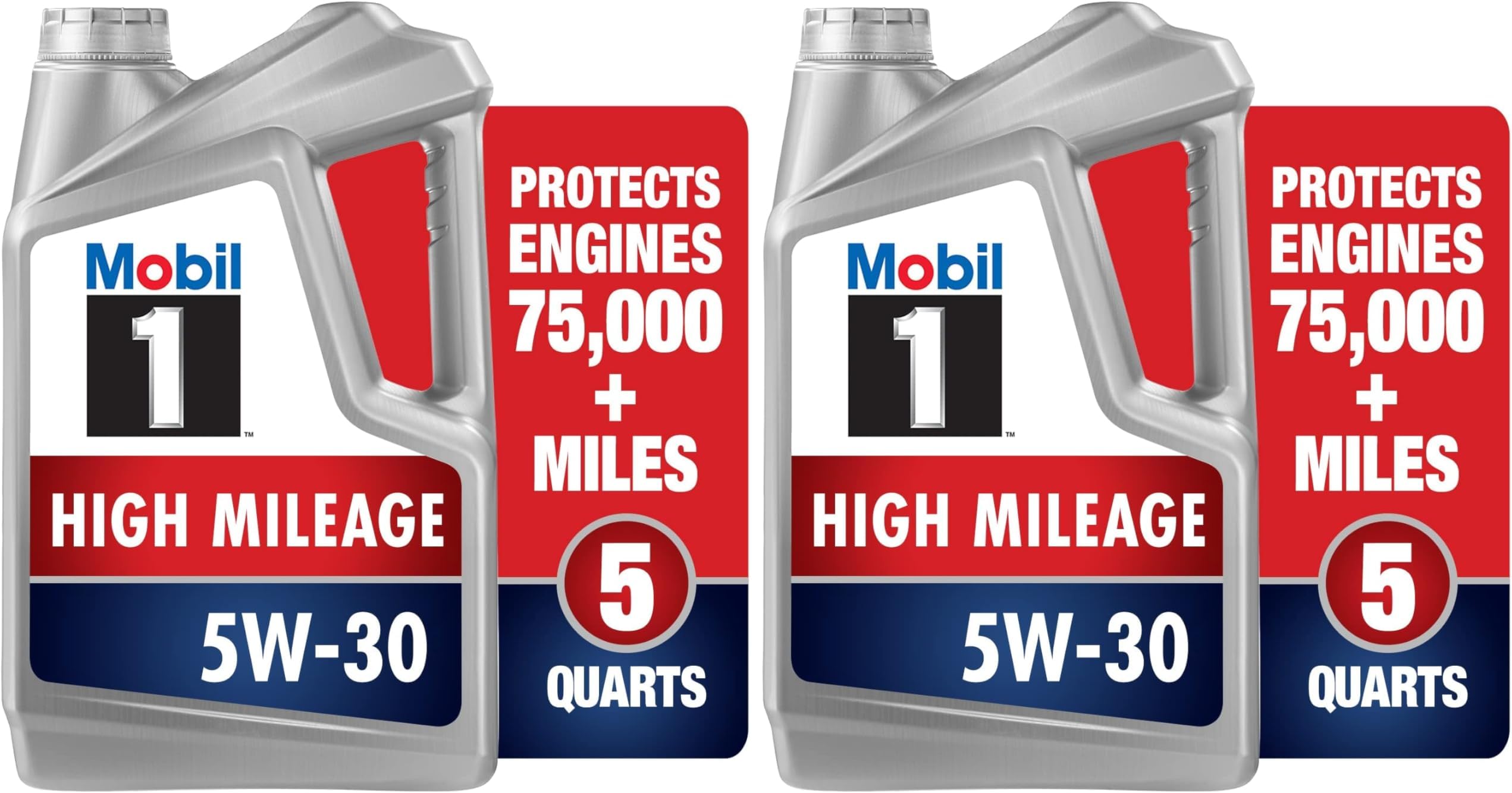 Mobil 1 High Mileage Full Synthetic Motor Oil 5W-30, 5 Quart (Pack of 2)