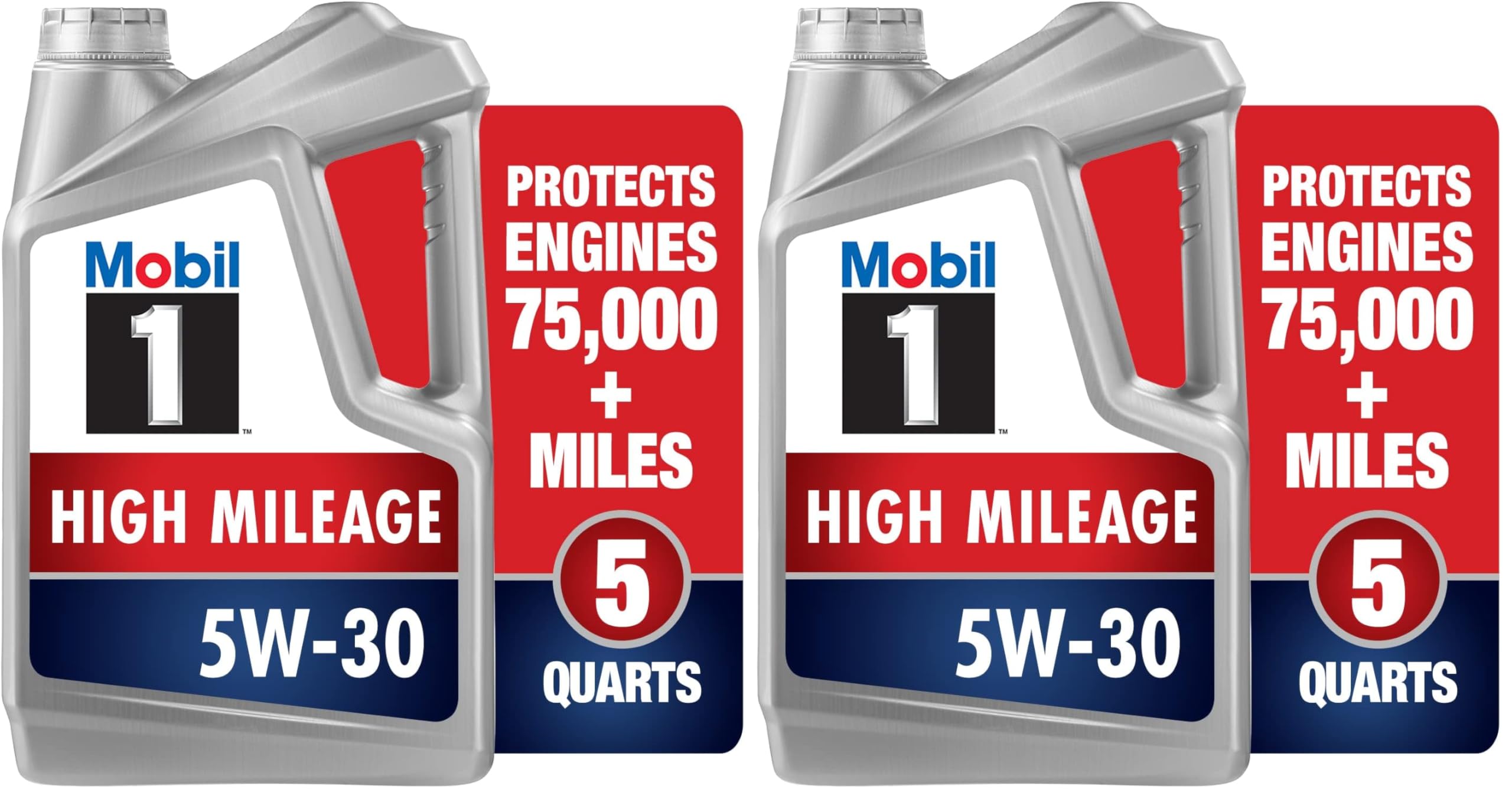 Mobil 1 High Mileage Full Synthetic Motor Oil 5W-30, 5 Quart (Pack of 2)