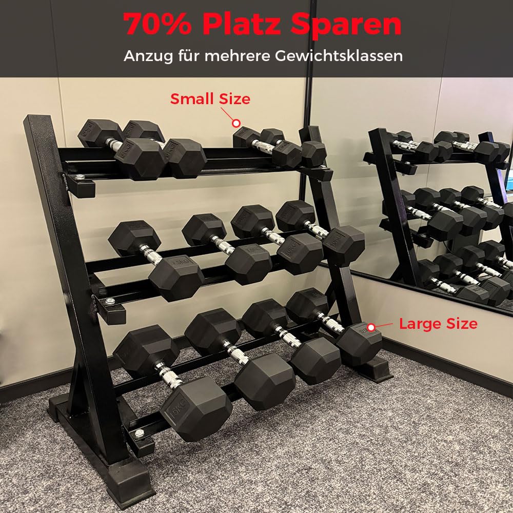 Zlinke Hantelständer Kurzhantelablage, 3 Regale Dumbbell Rack Multilevel Weight Storage Organizer 45 x 96 x 86 cm für Home Gym, Gewicht Rack für Hanteln, Kettlebells 500 Kilogramm