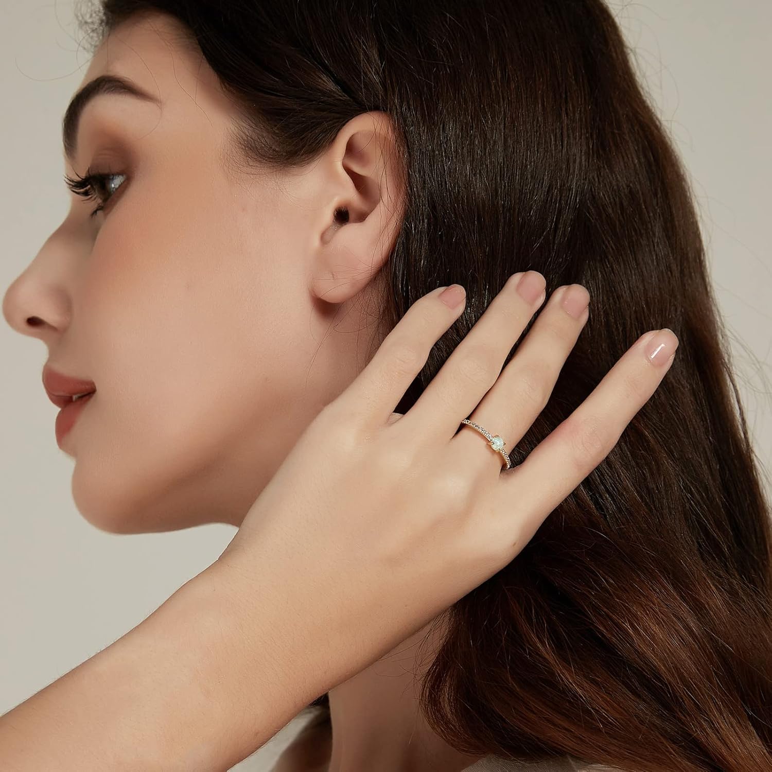 SHINYSO Wedding Band for Women 14K Gold Plated Created Opal Cubic Zirconia Thin Stacking Half Eternity Engagement ring for Her Size 4-10 - Image 4