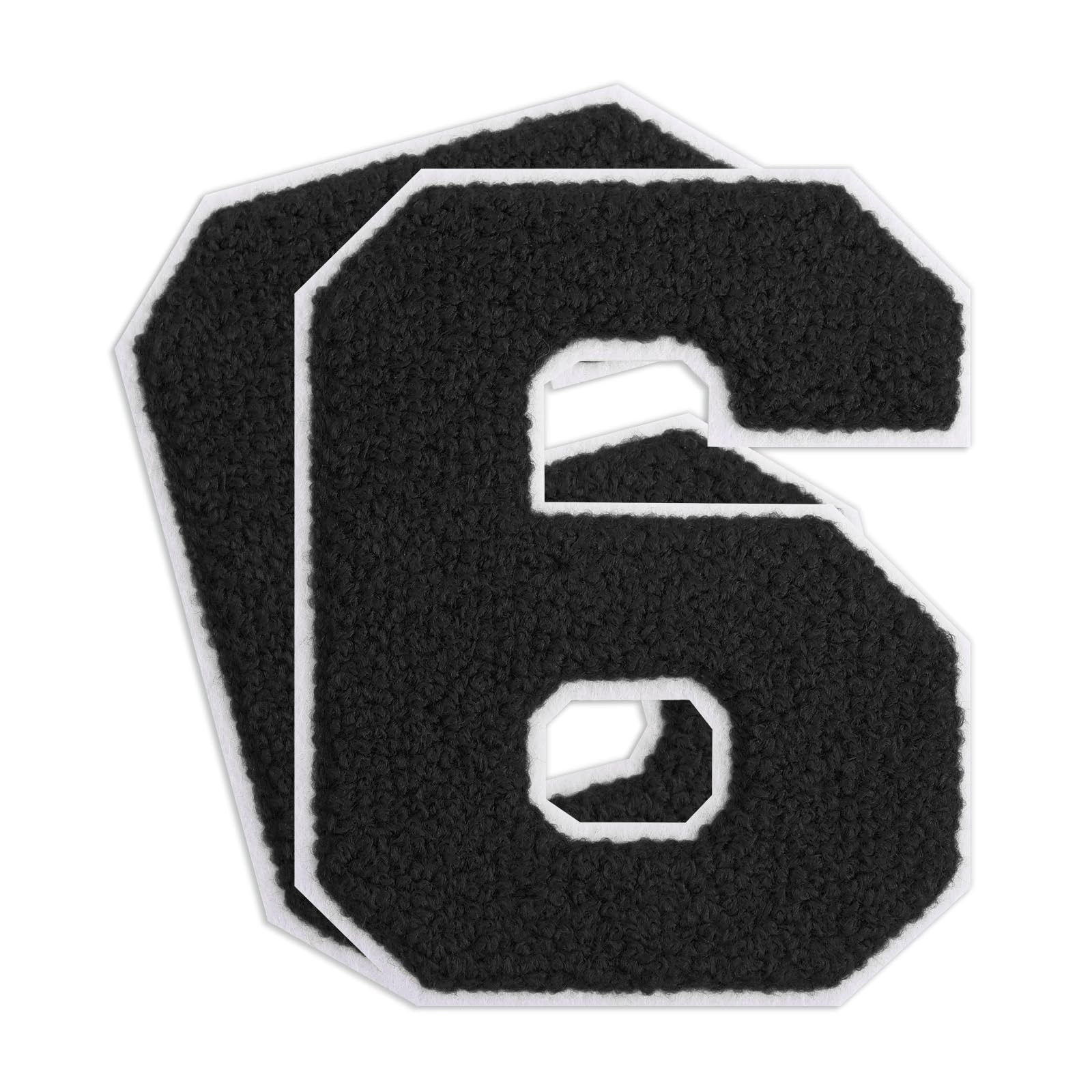 QianSiLi 2PCS 4.5 Inch Chenille Iron On Patches for Clothing Embroidered Patch Iron On Numbers for Football Shirts Clothes Jacket Hoodie Varsity (Black,6)