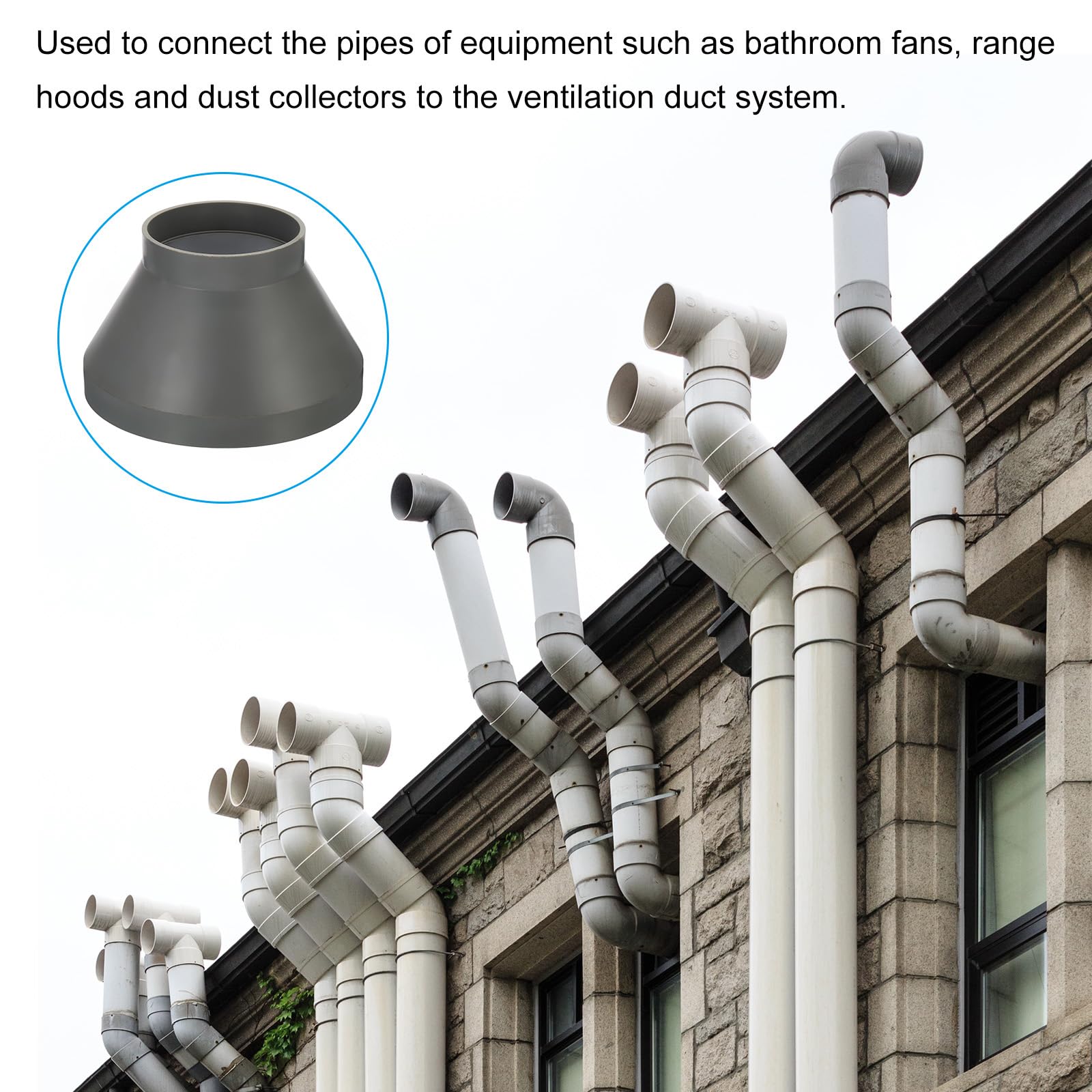 PATIKIL Connettore riduttore per condotto da 20,3 cm a 10,2 cm, confezione da 2 tubi di ventilazione resistenti al fuoco, adattatore per sistema di ventilazione, grigio