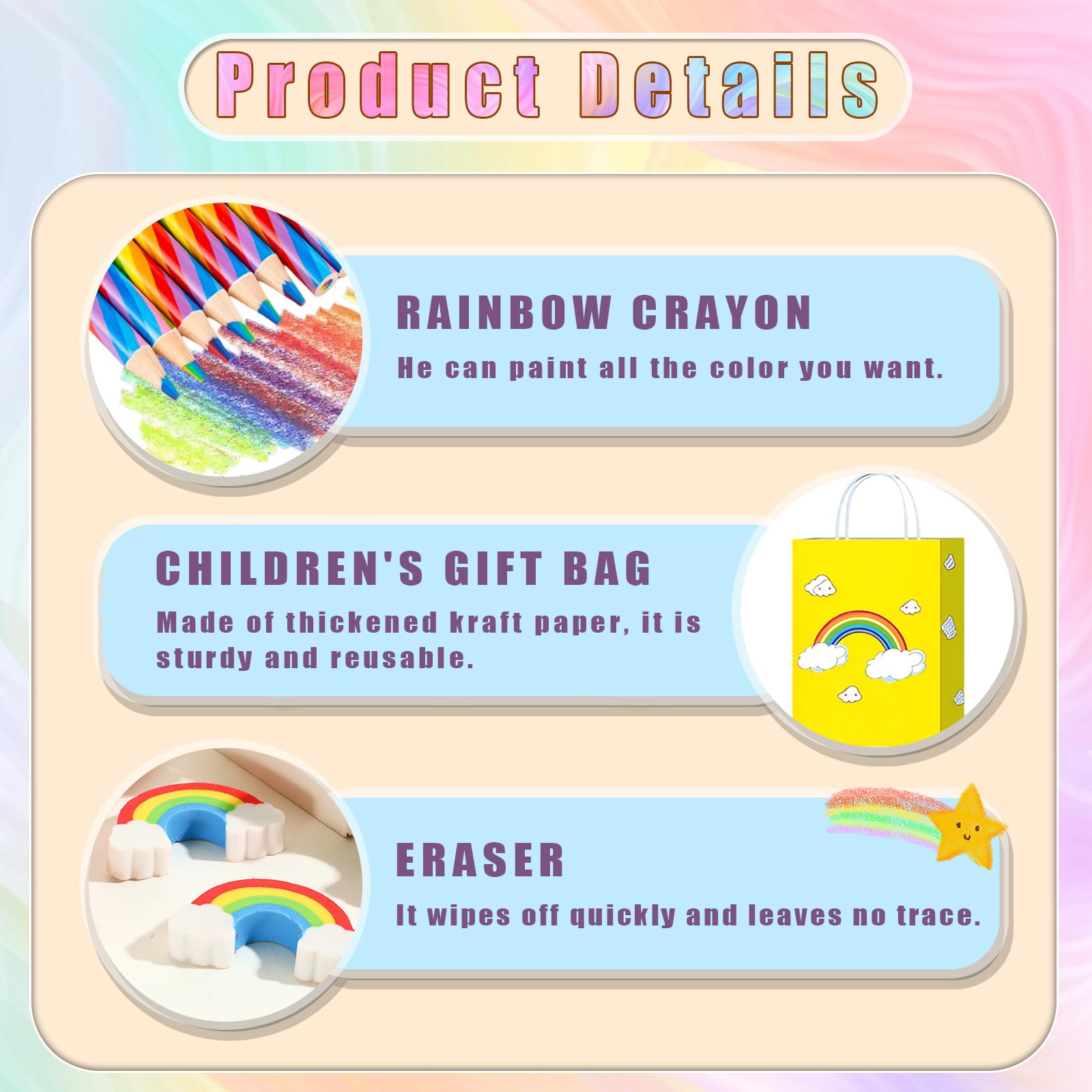 Coffret 36 Pièces Crayons De Couleur Arc-en-ciel 4 En 1 – Avec Gommes Et Pochettes Cadeaux, Idéal Pour Dessin Et Coloriage