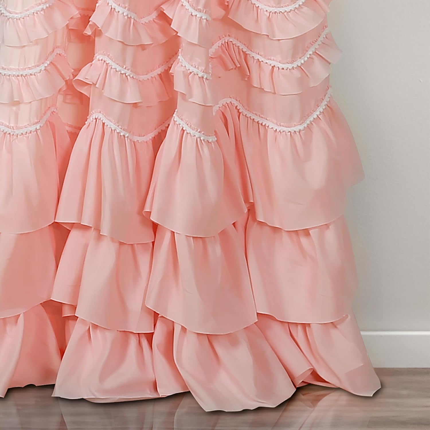 Lush Decor Kemmy Light Filtering Window Curtain Panel Single 52" W x 95" L Peachy Pink - Drapes - Ruffled Curtains for Bedroom - Pink Curtains - Coquette Decor