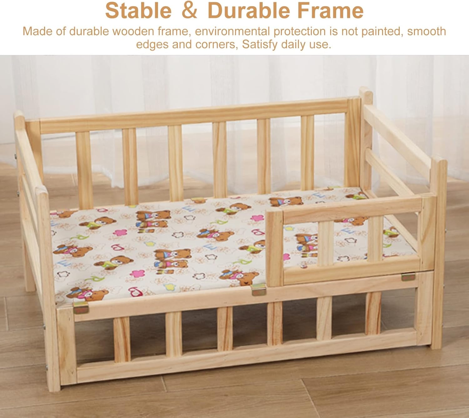 Pet Bed Large Pet Dogs Bed Wood Frame with Fence, Portable Washable Elevated Dog Couch Sofa, for Orthopedic Joint Relief, Indoor, Outdoor, Camping (Color : Style4, Size : S-54x39x38cm/21x15