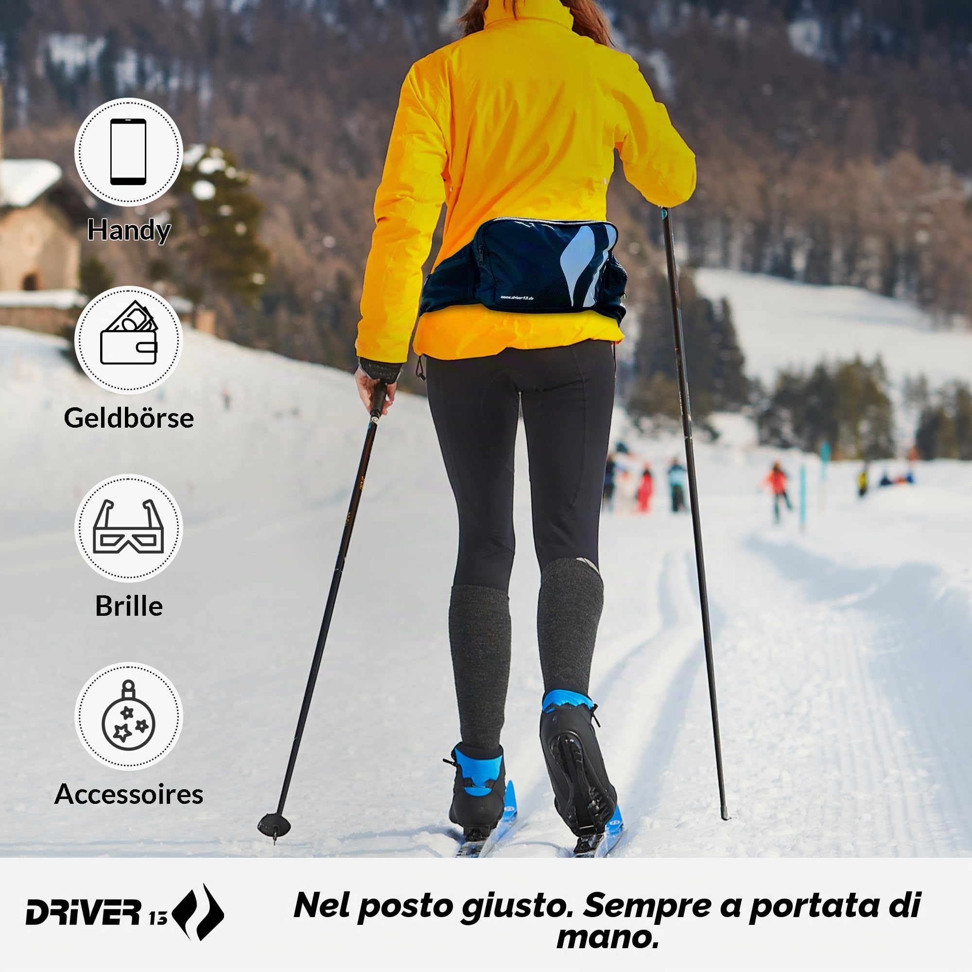 Driver13 Hipo Pack marsupio 3 L, marsupio per bici, trekking e trail, tasche interne, clip portachiavi, nero