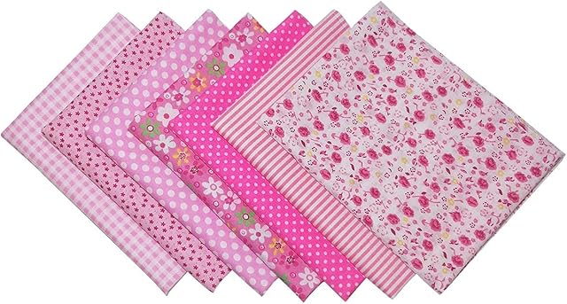 Qililandiy 7pcs Large Size Assorted Patterns Fabric Material for Patchwork Quilting 50 * 50cm (Pink)