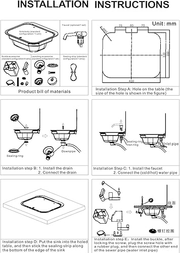 Miniatura 9 de Lavabo de acero inoxidable para caravana o barco con grifo y tapa, fregadero de caravana de bar, fregadero de estación de trabajo, lavabo de lavado