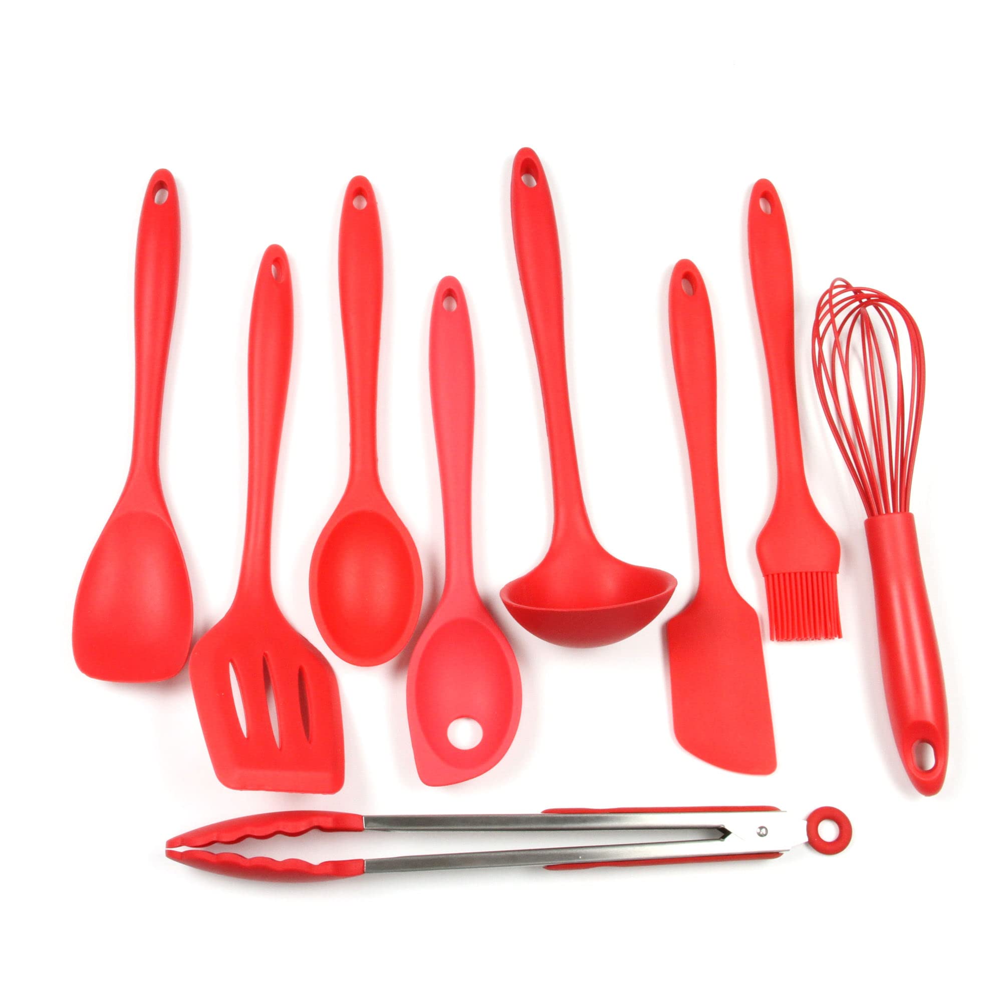 Chef Craft Juego de utensilios y utensilios de cocina de silicona premium, 9 piezas, color rojo
