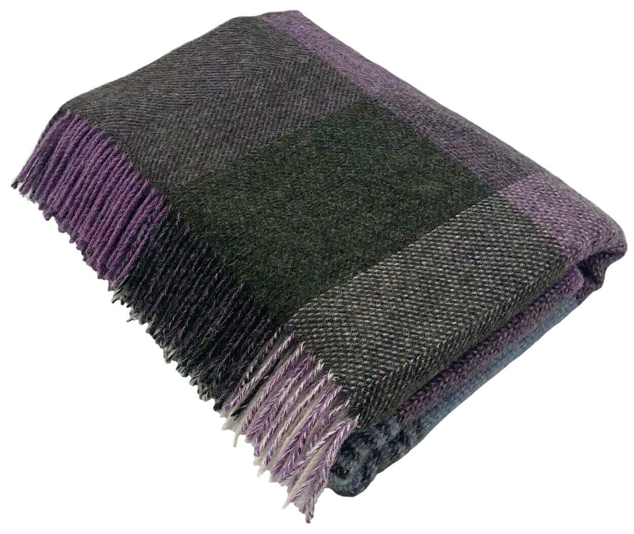 Bronte Lindley Heather Blue Block Luxury Pure New Shetland Wool Blanket Throw Made in UK by Moon