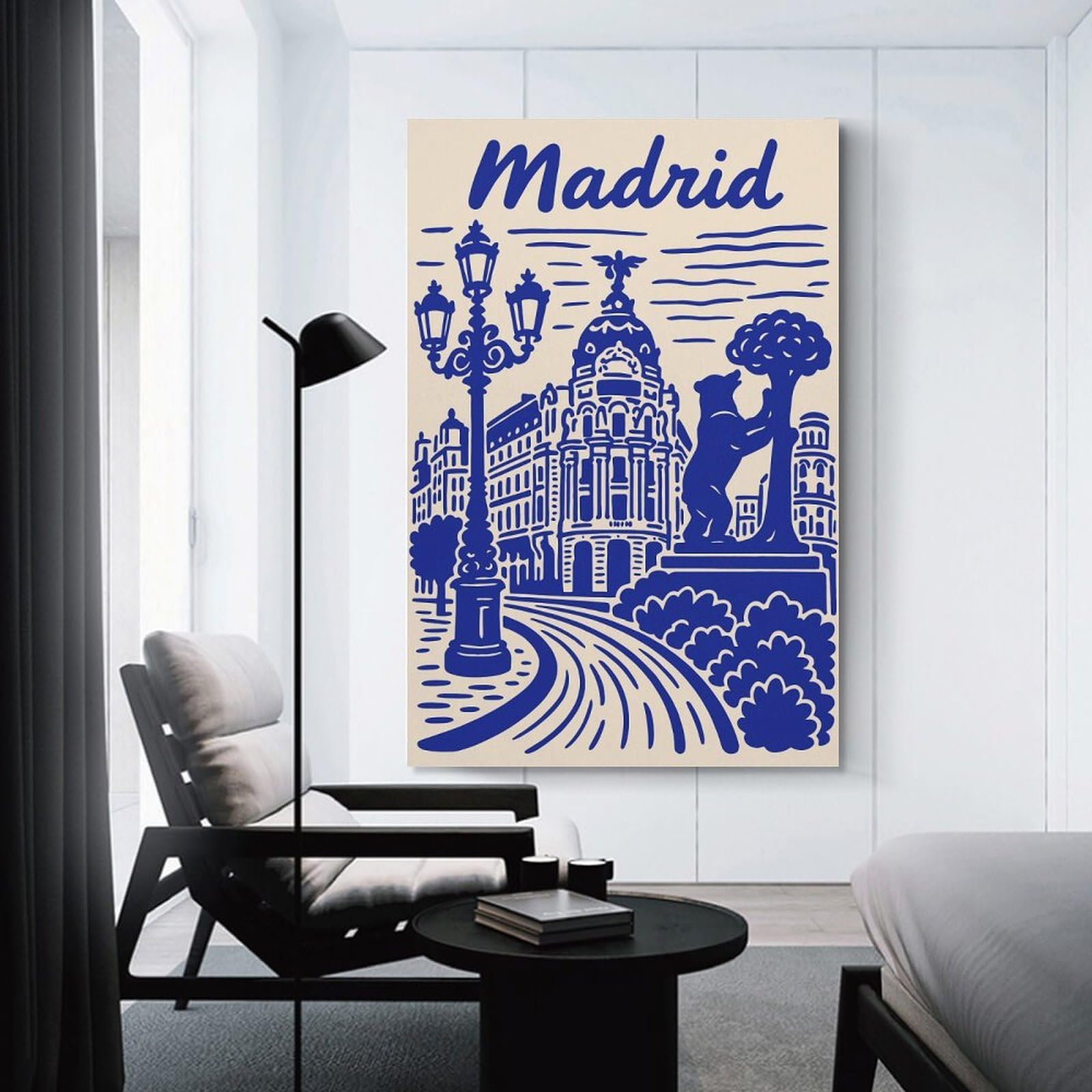 Junmoney Madrid Illustration with Bear And Tree Wall Picture Print 16x24inch(40x60cm), for Lounge Decor, Offices Or Entryway Styling, Versatile Wall Decor for Many Rooms