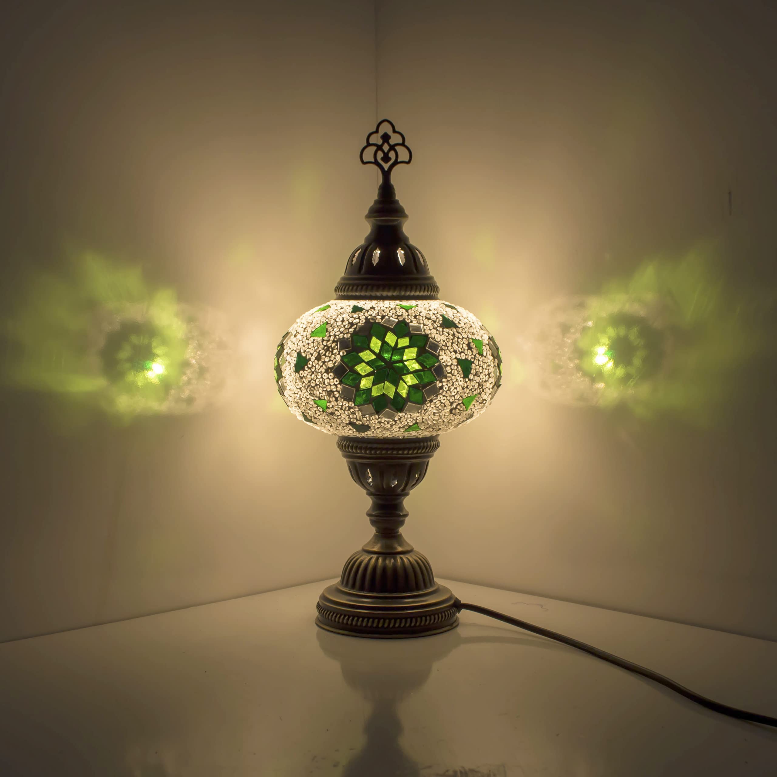 ENVA Turkish Moroccan Handmade Mosaic Table Desk Bedside Night Lamp Light Lampshade with LED Bulb Large Globe