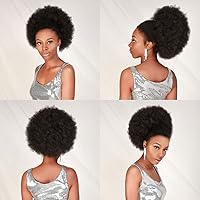 Vista 2 de GLAM21USA Peluca de cola de caballo afro con cordón y clip en moño para mujeres negras, extensión de cabello sintético (grande, 2 marrón oscuro)