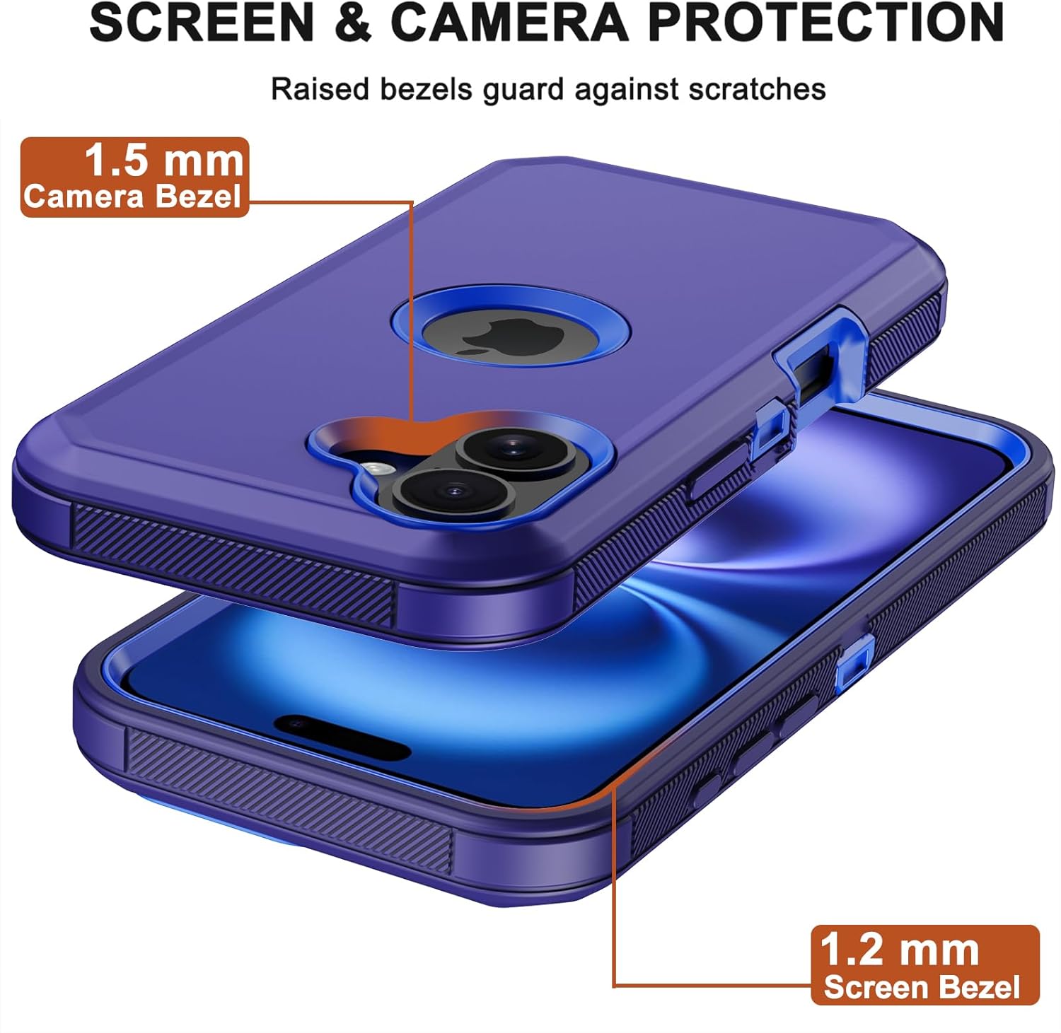 RubCase for iPhone 16 Plus Phone Case,Military Grade Drop Protection Cell Phone Cover with Belt Clip Holster Stand,Screen Protector x2 Rugged Shockproof Kickstand for iPhone 16 Plus Case 6.7” (Blue) - Image 5