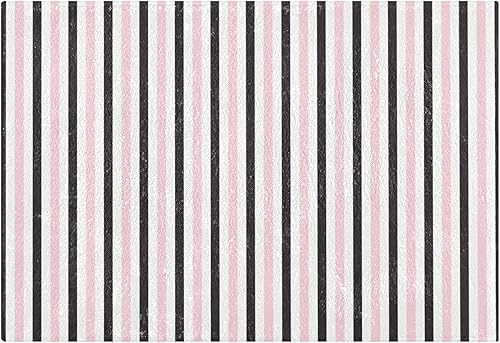 Alfombra de baño rectangular con rayas negras y rosadas, antideslizantes, absorbentes, peludas para lavabo, ducha, 16 x 24 pulgadas